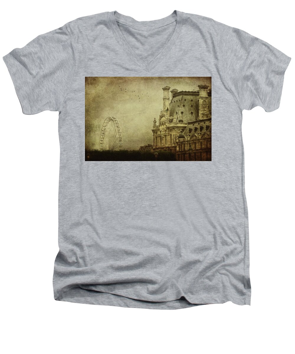 Louvre Men's V-Neck T-Shirt featuring the photograph Fairground by Andrew Paranavitana