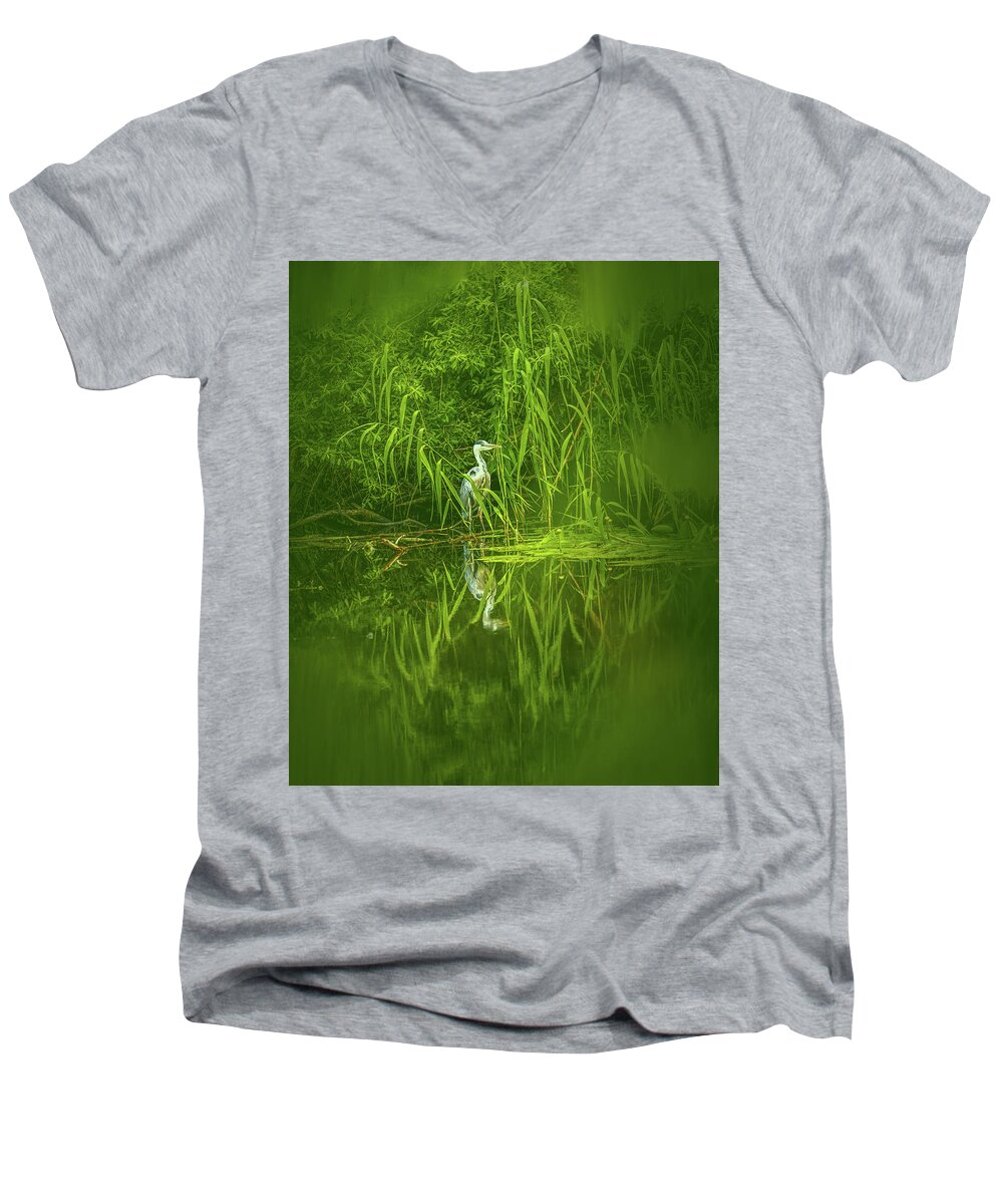 Nature Men's V-Neck T-Shirt featuring the photograph Fairy tale heron #g5 by Leif Sohlman