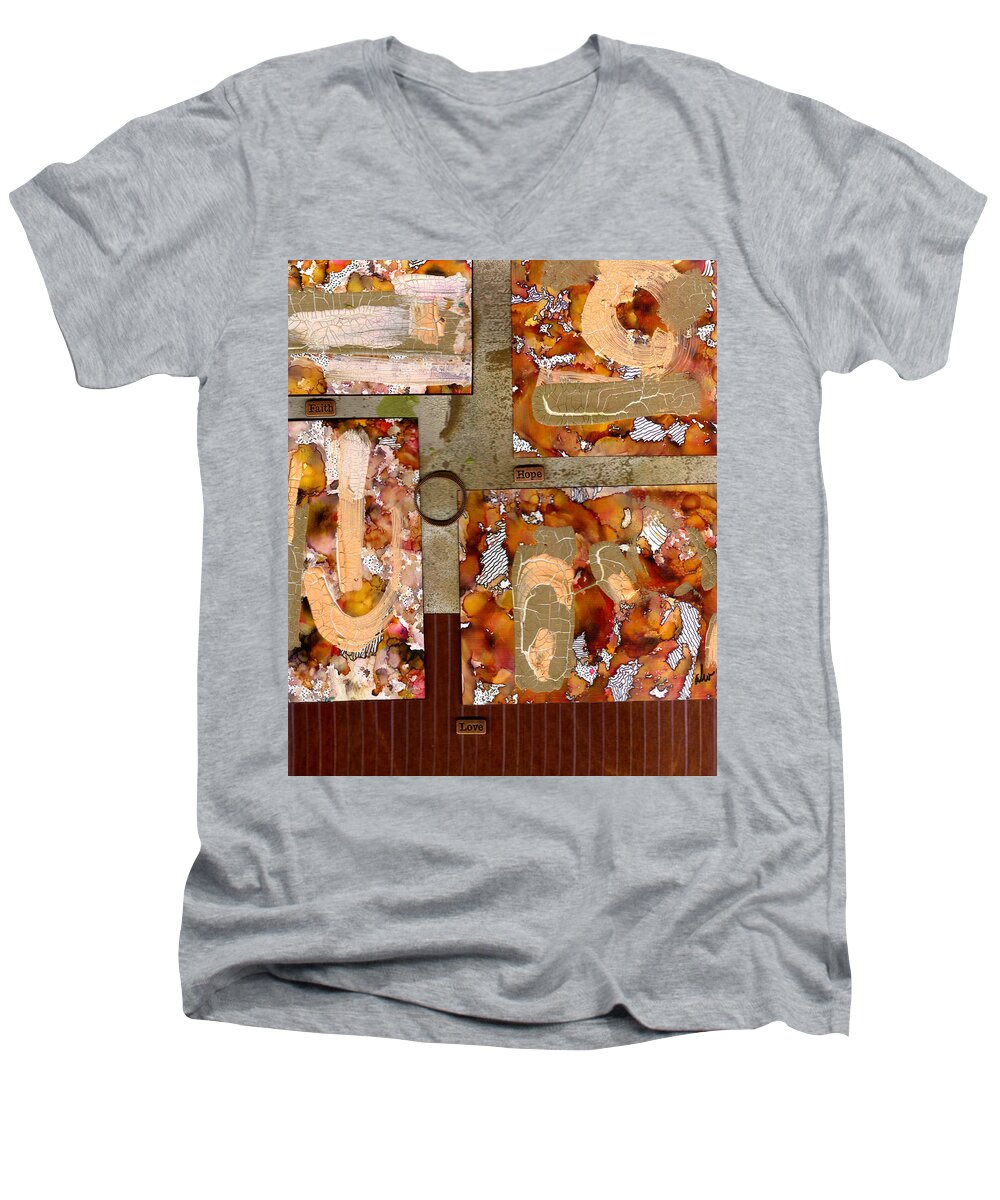 Wood Men's V-Neck T-Shirt featuring the mixed media Faith Hope LOVE by Angela L Walker
