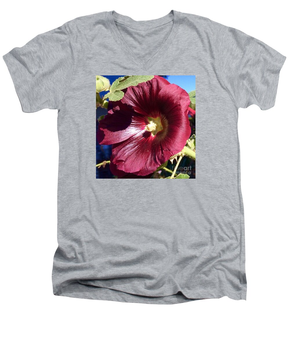 Flower Men's V-Neck T-Shirt featuring the photograph Fall Hollyhock by Jennifer Lake