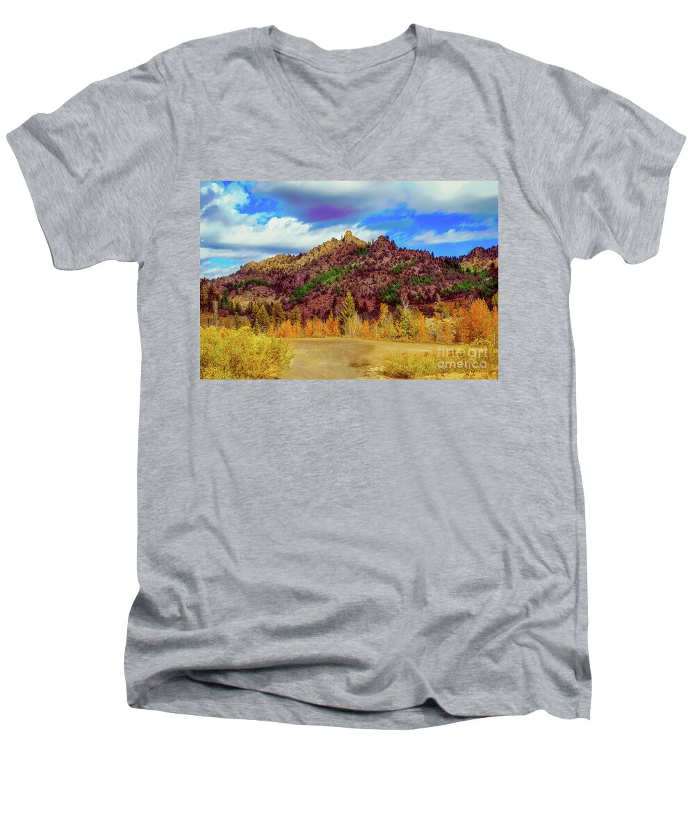 Desert Men's V-Neck T-Shirt featuring the photograph Fall In The Oregon Owyhee Canyonlands by Robert Bales