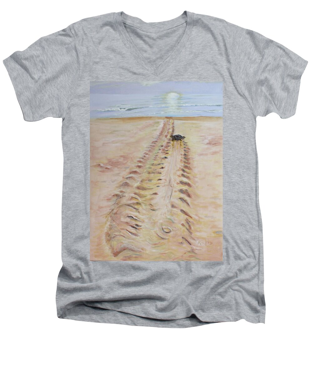 Turtle Men's V-Neck T-Shirt featuring the painting False Crawl by Mike Jenkins