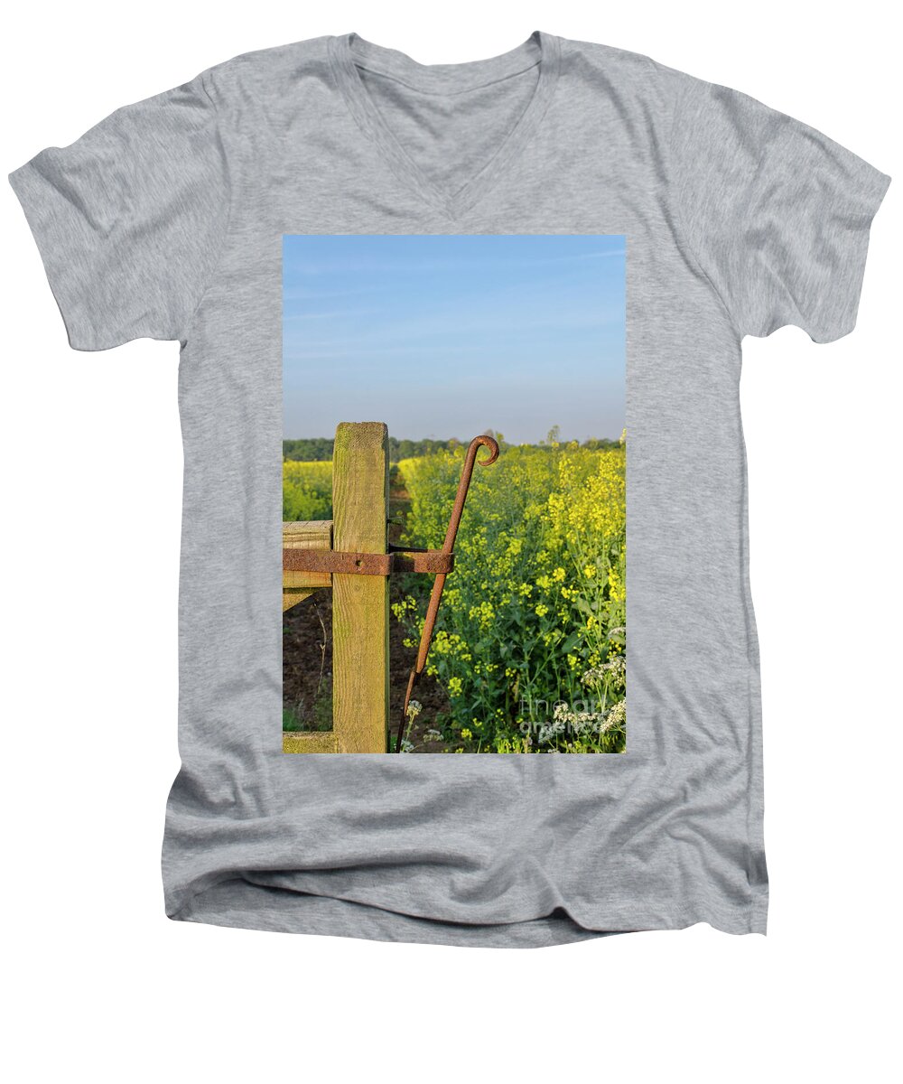 Gate Men's V-Neck T-Shirt featuring the photograph Farm gate latch by Steev Stamford