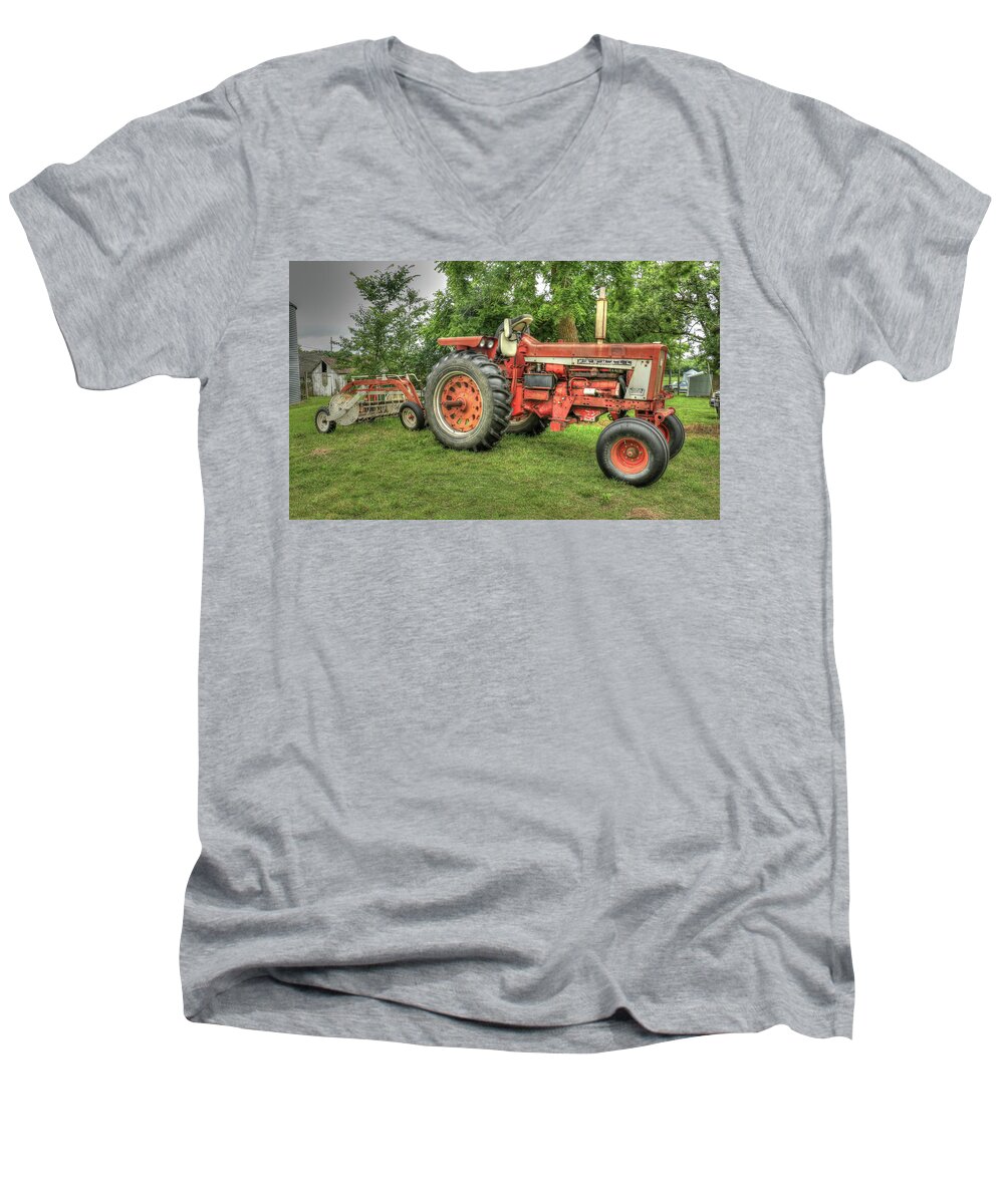International Men's V-Neck T-Shirt featuring the photograph International Farmall 706 Diesel by J Laughlin