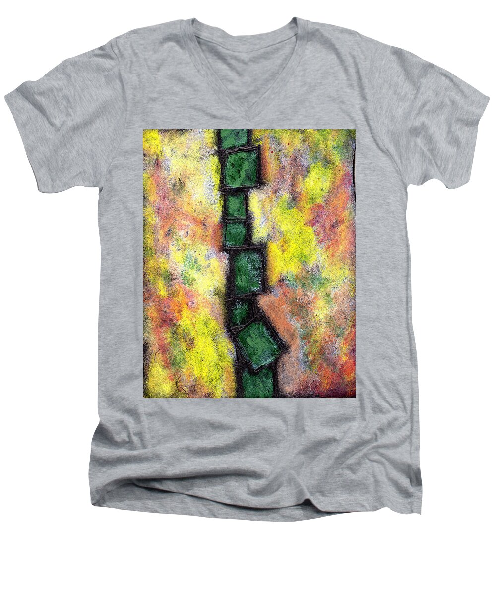 Abstract Men's V-Neck T-Shirt featuring the painting Faux Tile two by Wayne Potrafka