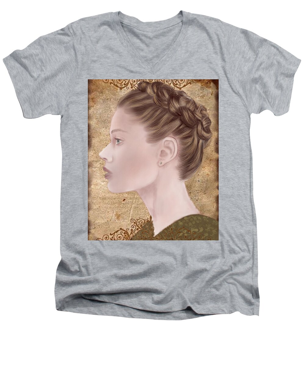 Portrait Men's V-Neck T-Shirt featuring the painting Femme Fatale by Terry Honstead
