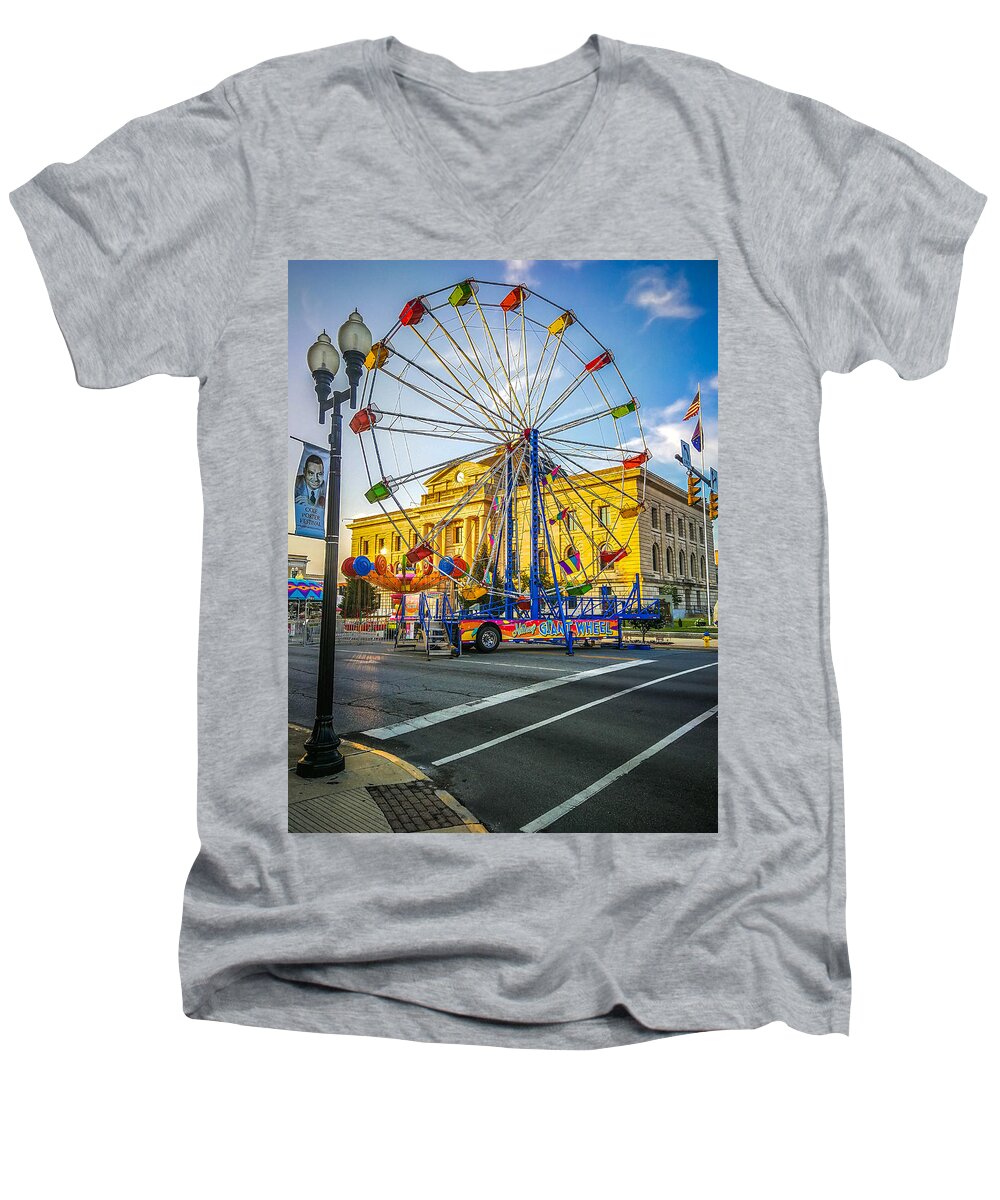 Circus City Festival Men's V-Neck T-Shirt featuring the photograph Ferris Wheel at the Fair by Danny Mongosa