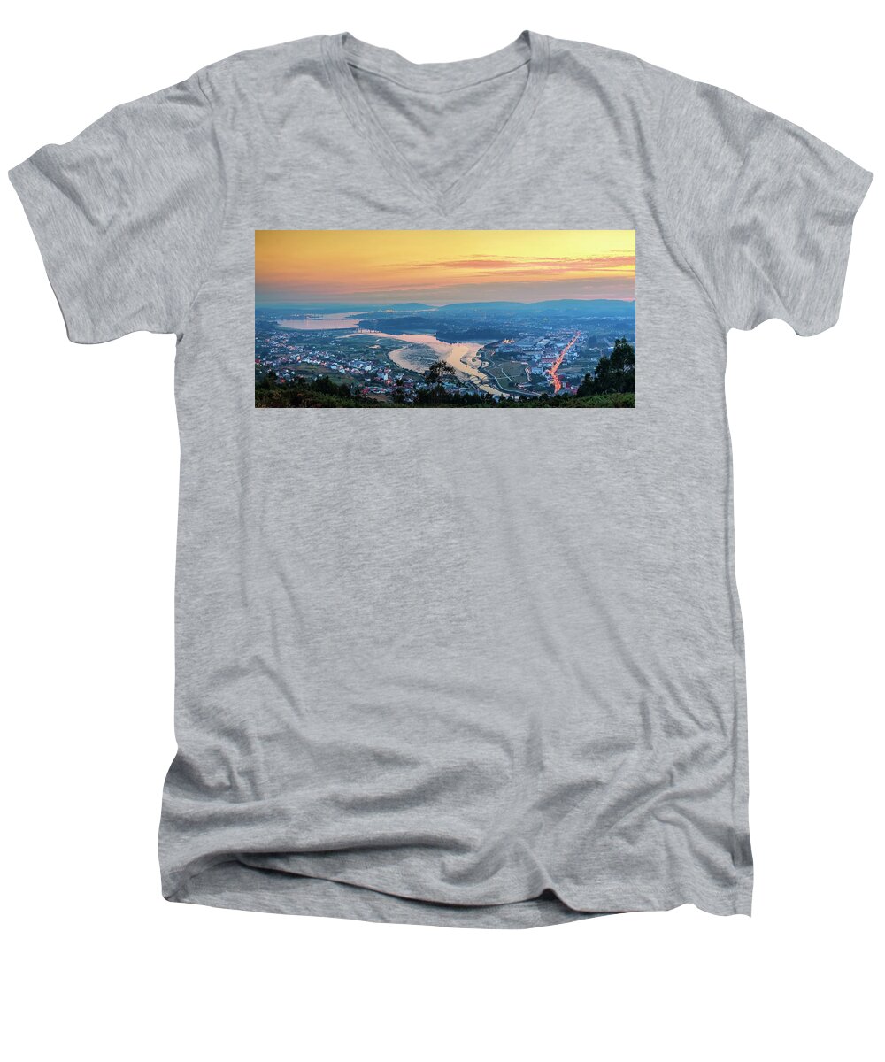 Ancos Men's V-Neck T-Shirt featuring the photograph Ferrol's Ria Panorama from Mount Ancos Galicia Spain by Pablo Avanzini