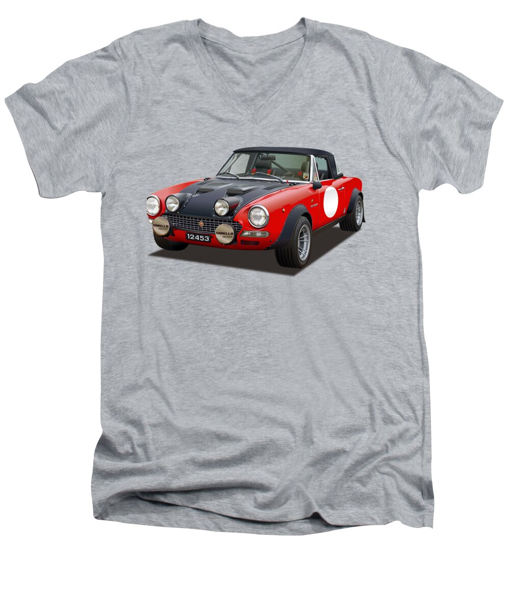 Fiat 124 Abarth Rally Illustration Men's V-Neck T-Shirt featuring the drawing Fiat 124 Abarth Rally Illustration by Alain Jamar