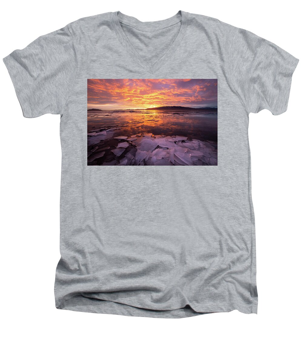Fire Men's V-Neck T-Shirt featuring the photograph Fire and Ice by Wesley Aston