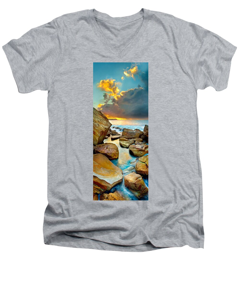 Landscape Men's V-Neck T-Shirt featuring the photograph Fire In The Sky by Az Jackson