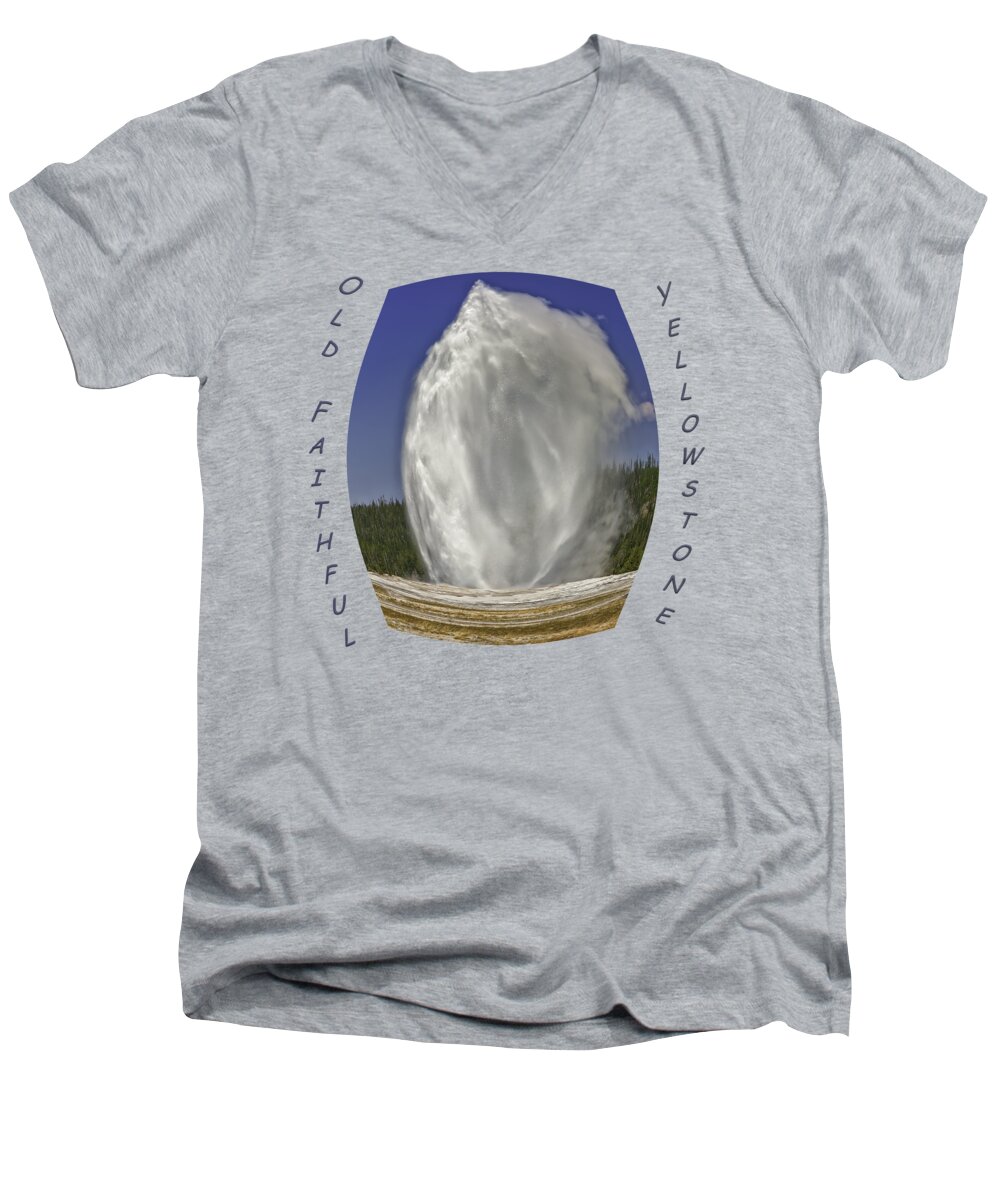 Yellowstone Men's V-Neck T-Shirt featuring the photograph Fisheye Look at Old Faithful by John M Bailey