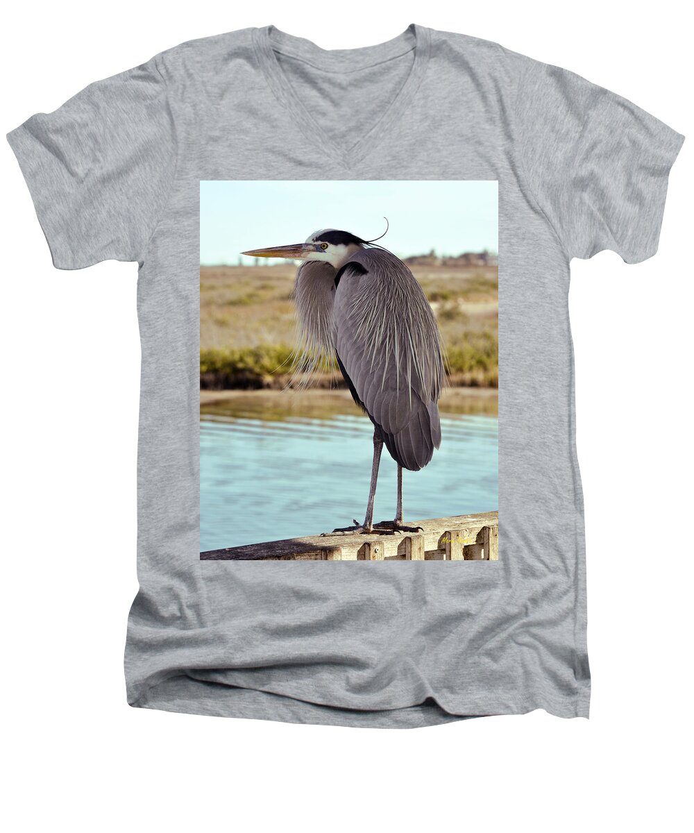 Birds Men's V-Neck T-Shirt featuring the photograph Fishing Buddy by Maria Nesbit