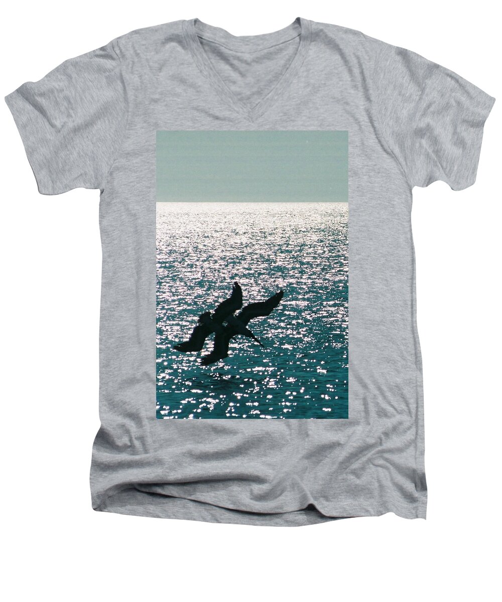 Pelicans Men's V-Neck T-Shirt featuring the photograph Fishing Team.. by Al Swasey