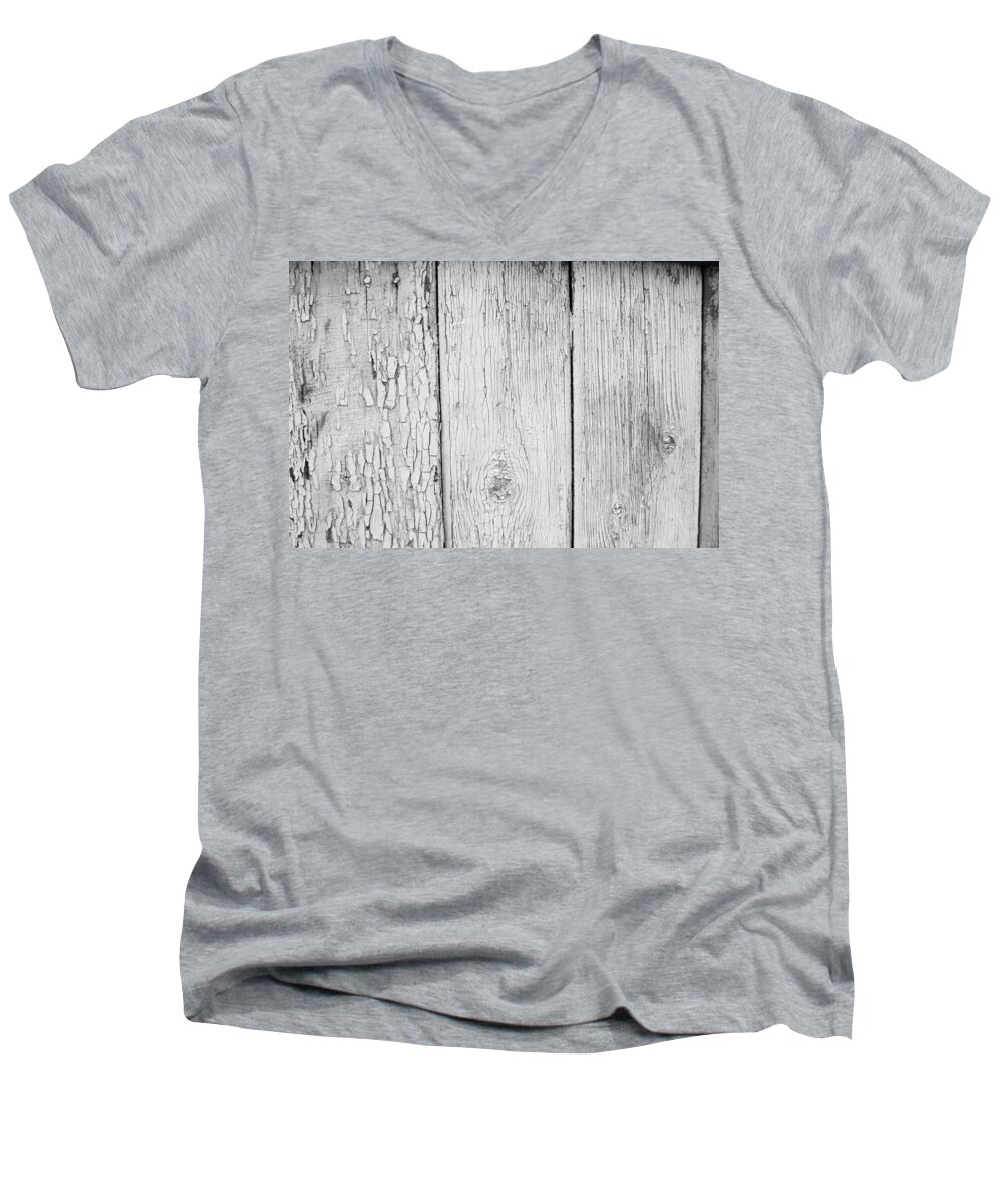 Abstract Men's V-Neck T-Shirt featuring the photograph Flaking Grey Wood Paint by John Williams