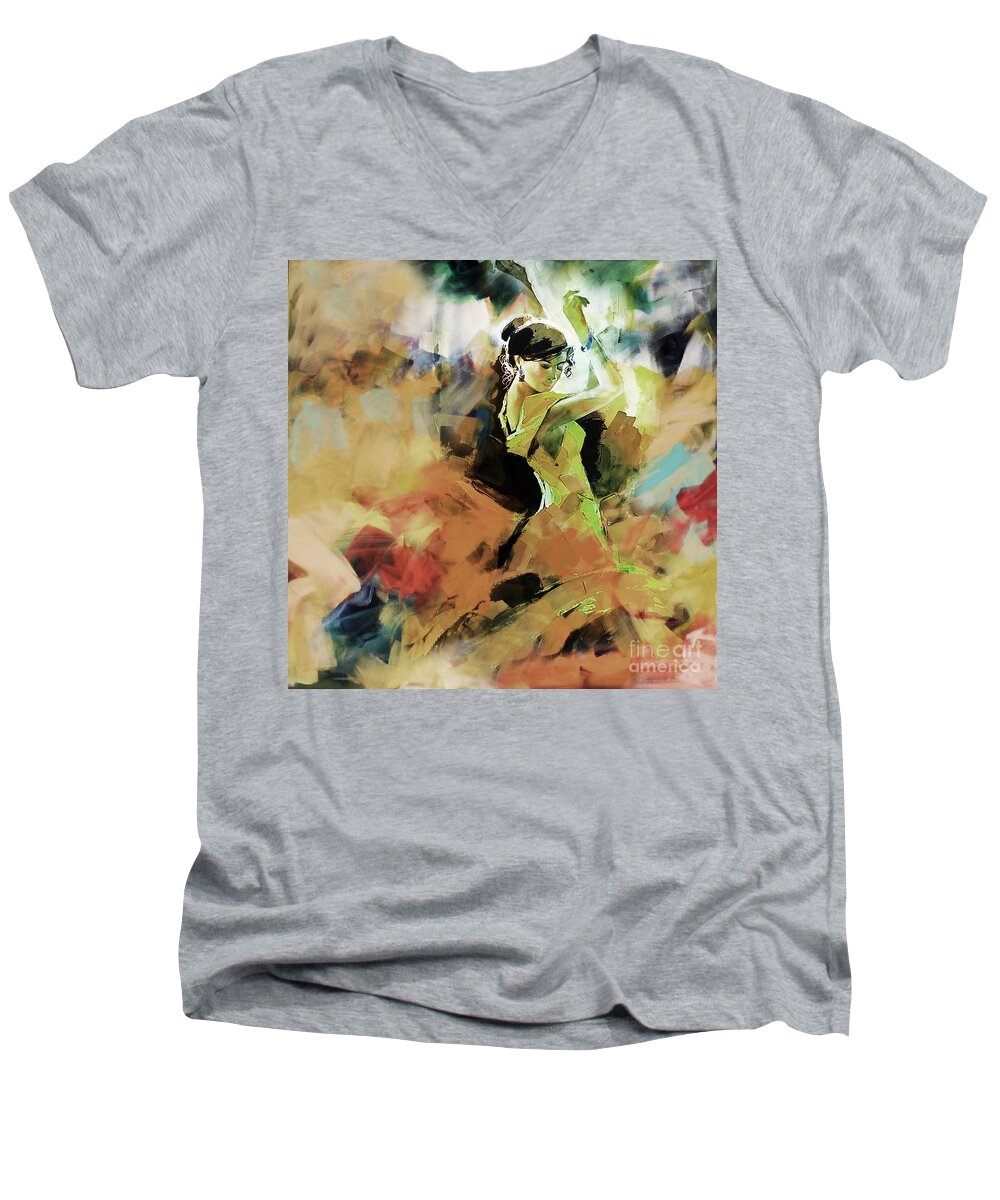 Dance Men's V-Neck T-Shirt featuring the painting Flamenco 56Y3 by Gull G