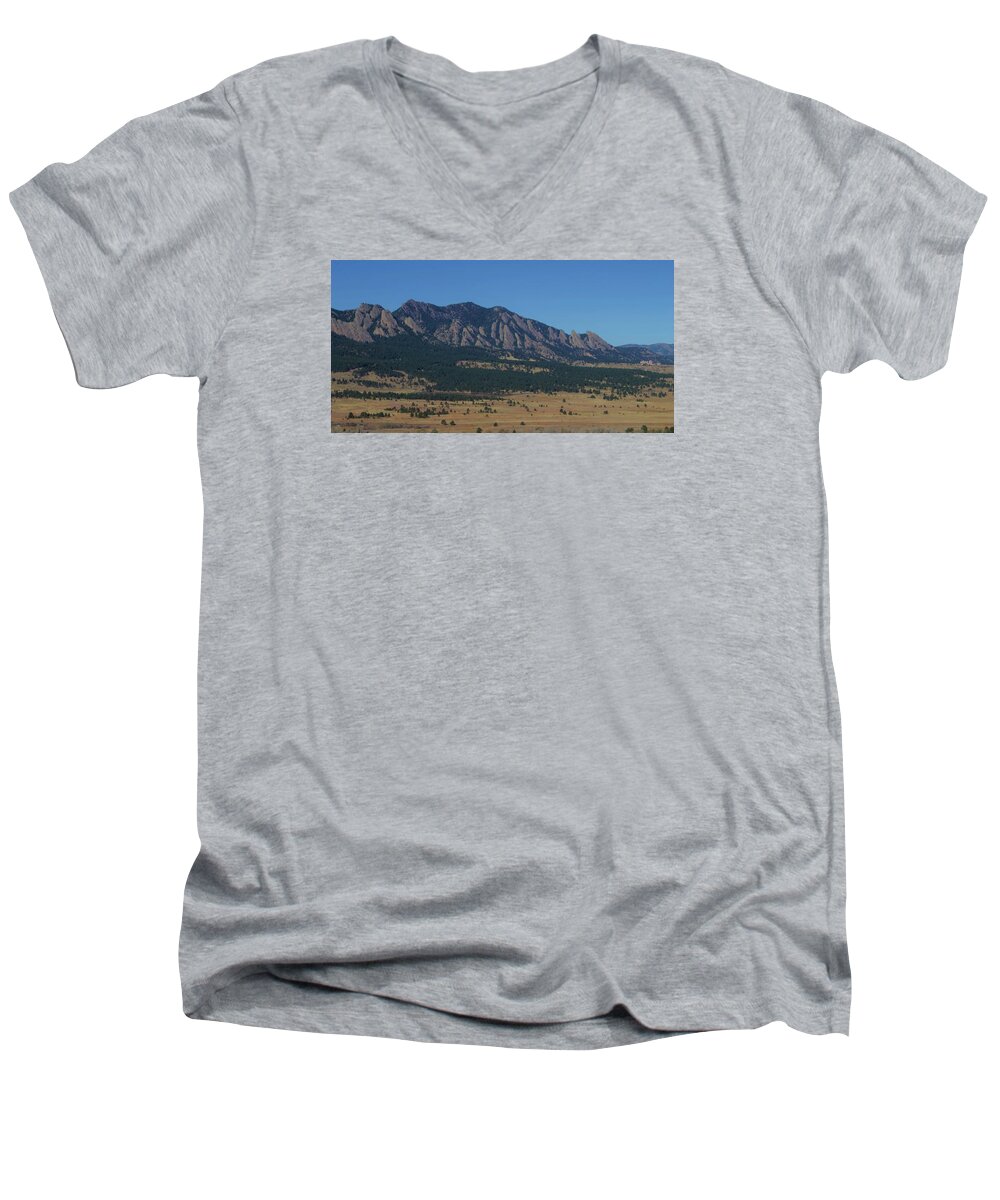 Flatirons Men's V-Neck T-Shirt featuring the photograph Flatirons of Boulder by Christopher J Kirby