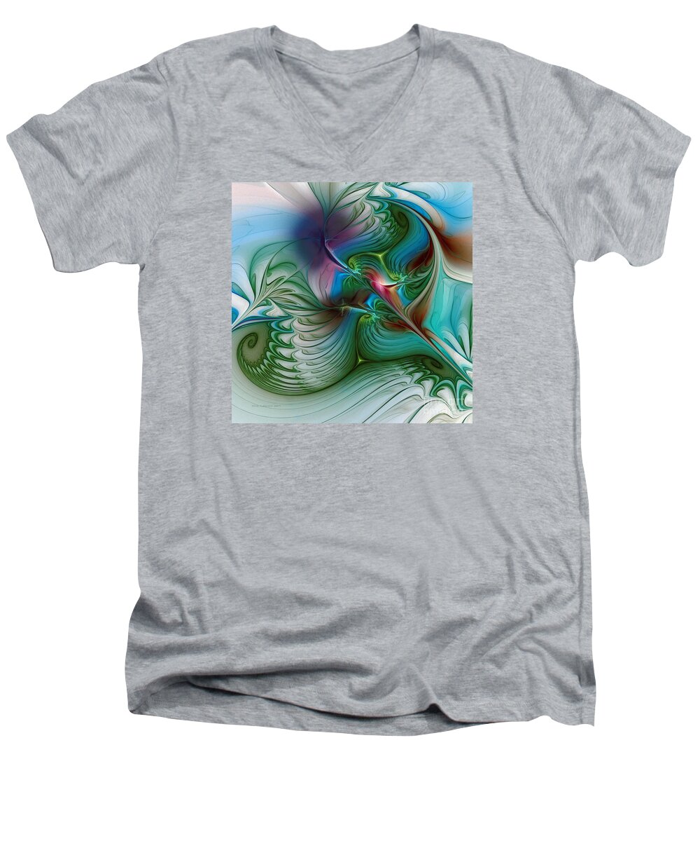 Blue Men's V-Neck T-Shirt featuring the digital art Floating Through The Abyss by Karin Kuhlmann