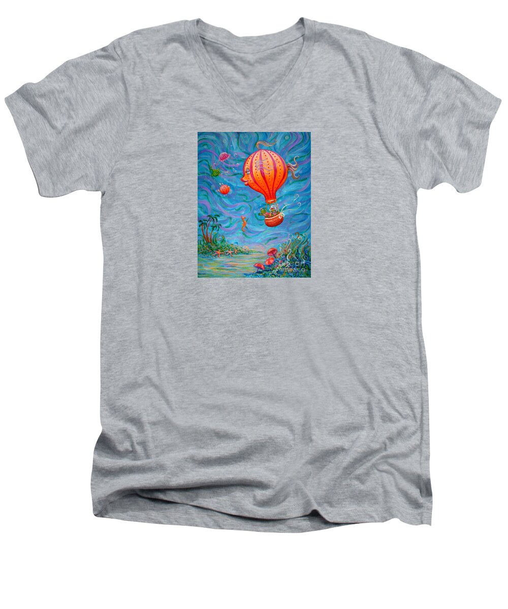 Hot Air Balloon Men's V-Neck T-Shirt featuring the painting Floating Under the Sea by Dee Davis