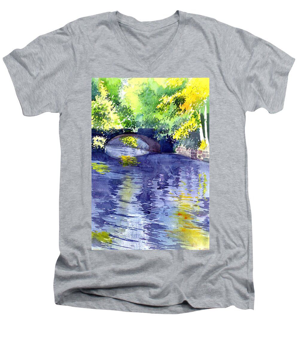 Nature Men's V-Neck T-Shirt featuring the painting Floods by Anil Nene