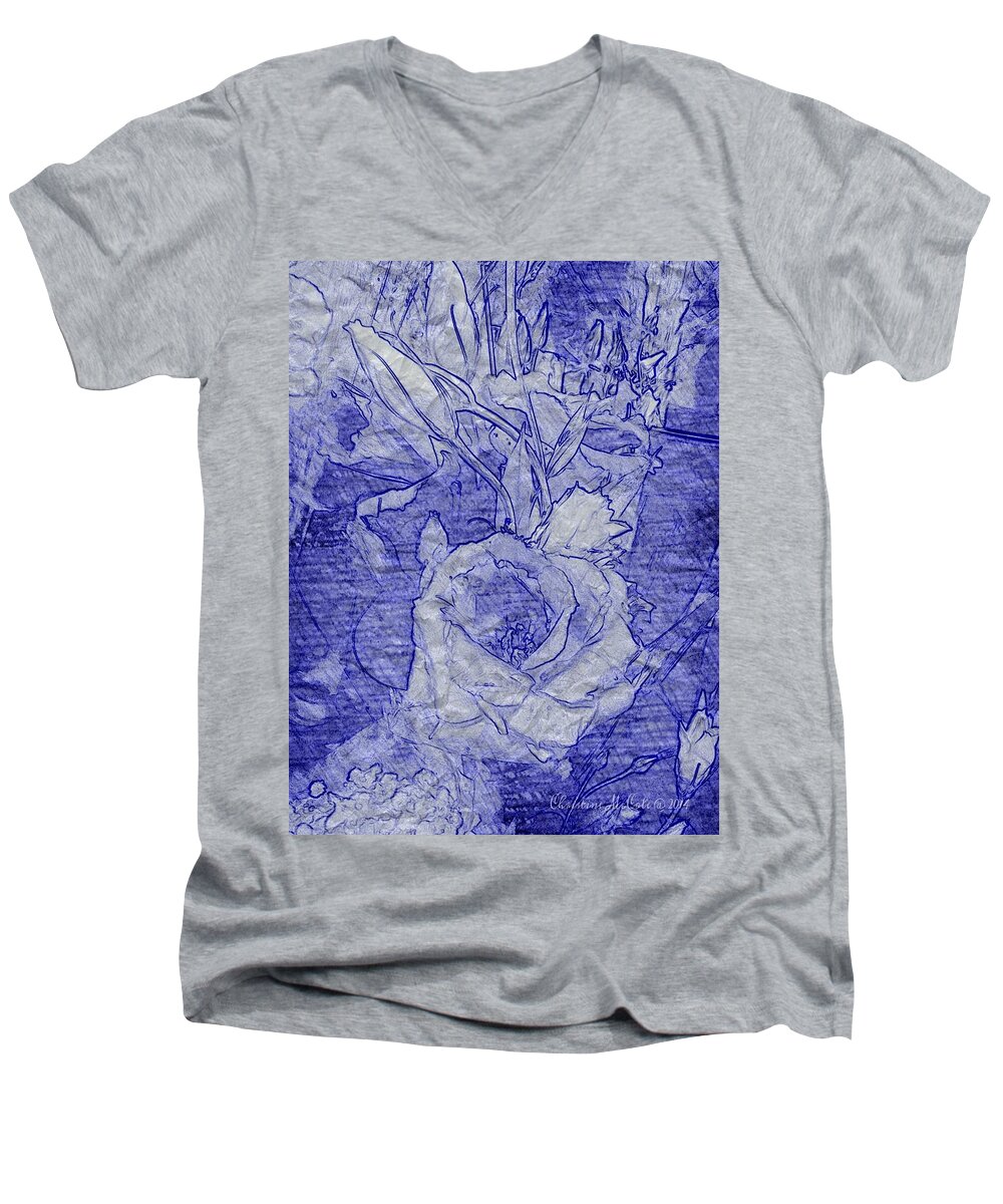 Flowers Men's V-Neck T-Shirt featuring the digital art Floral Blue 12 by Christine McCole