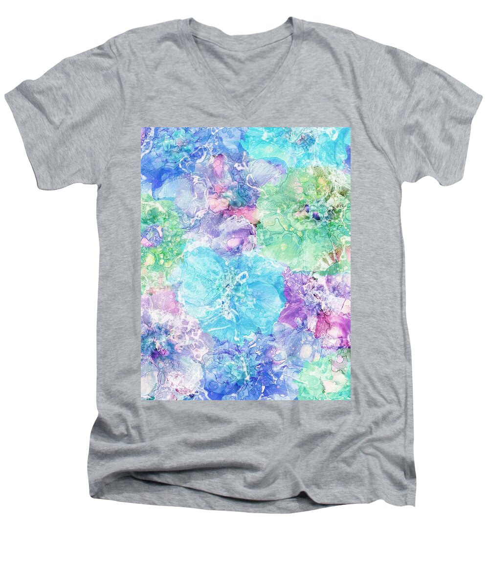 Painting Men's V-Neck T-Shirt featuring the painting Floral Fantasy by Klara Acel