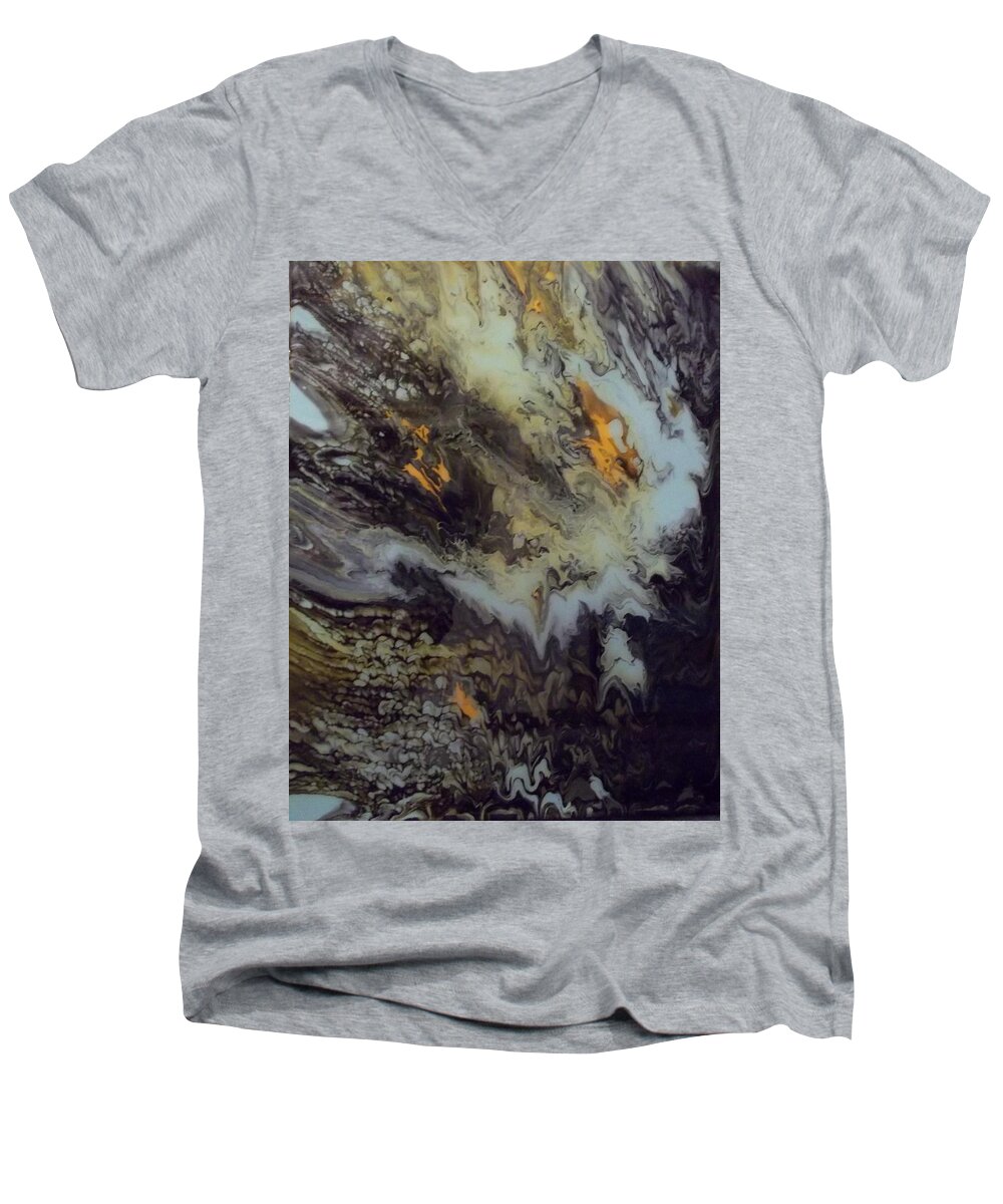 Abstract Men's V-Neck T-Shirt featuring the mixed media Flow by Stephen King