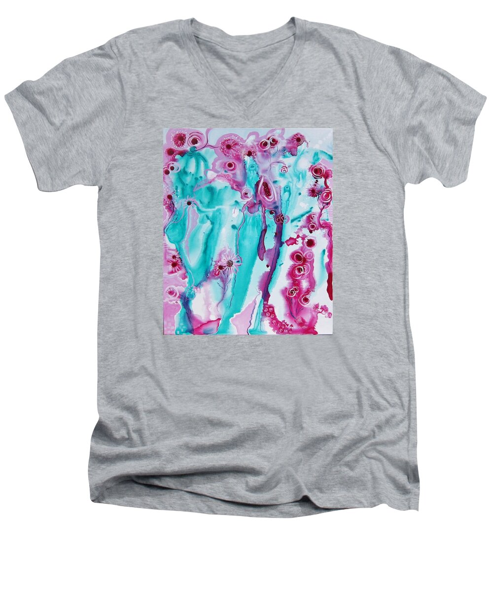 Aqua Men's V-Neck T-Shirt featuring the photograph Flower Dance by Susan Curtin