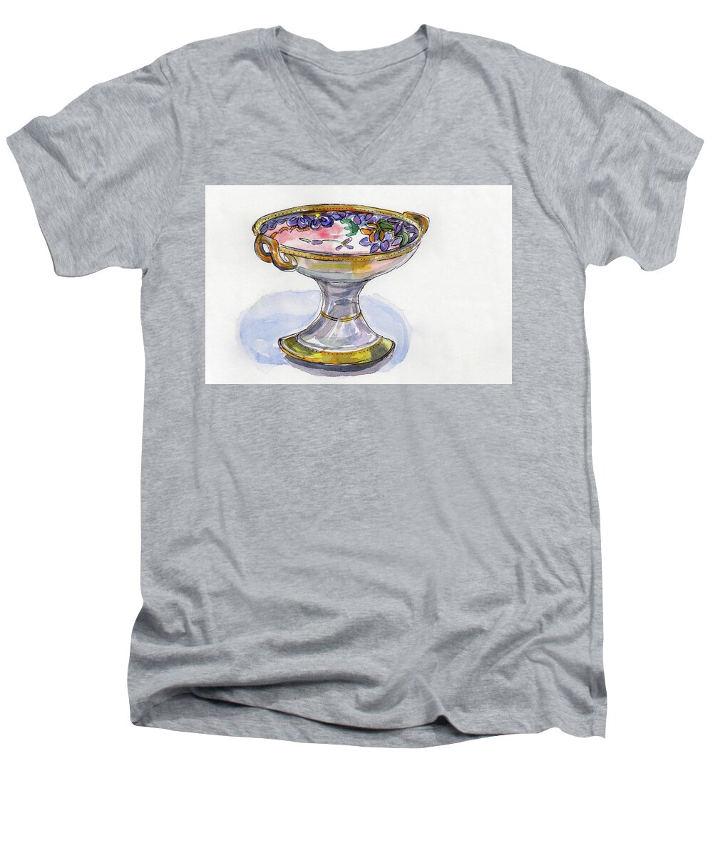 Flower Pedestal Dish Men's V-Neck T-Shirt featuring the painting Flower Pedestal Dish by Julie Maas