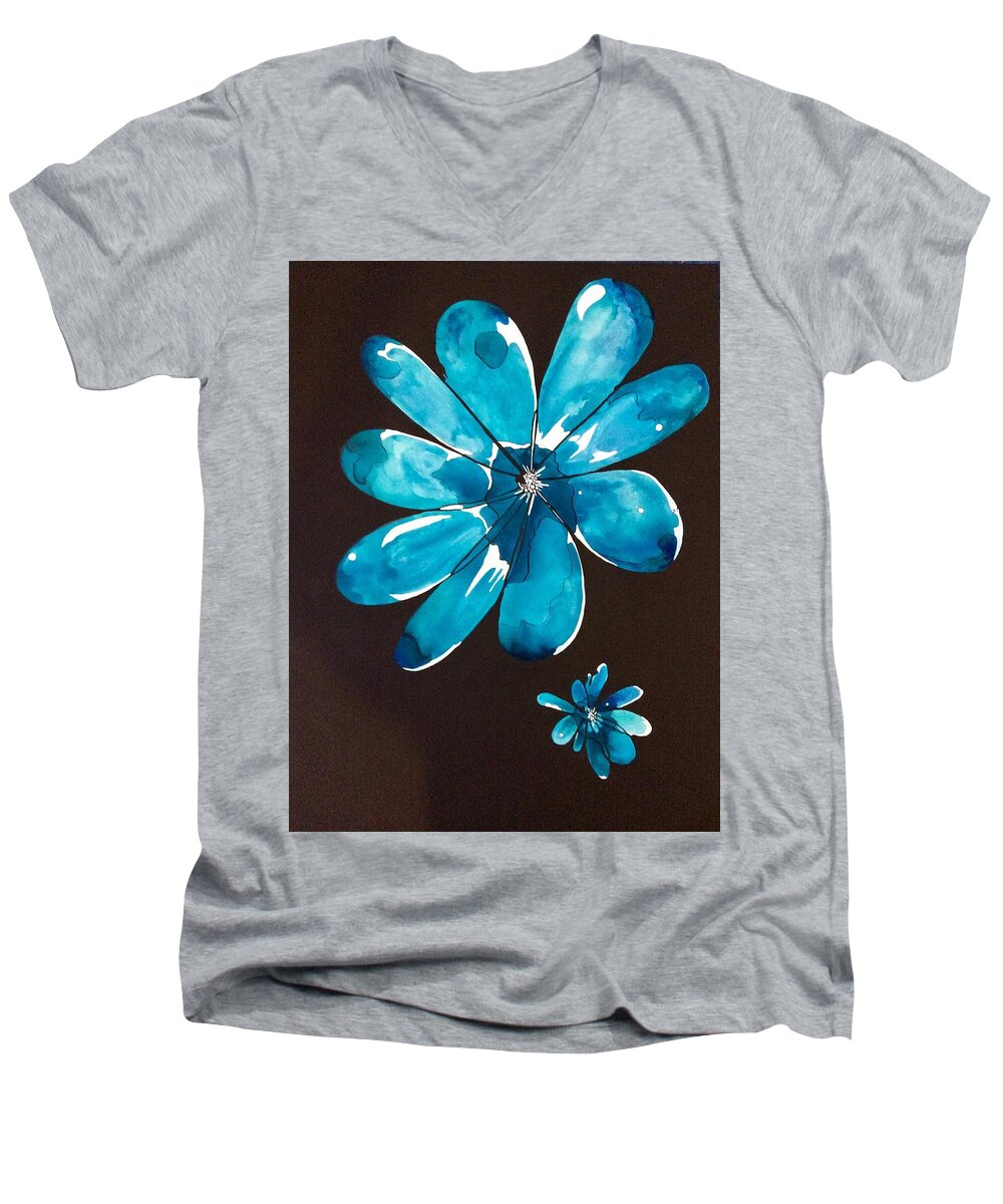 Flower Men's V-Neck T-Shirt featuring the painting Flower Power by Pat Purdy
