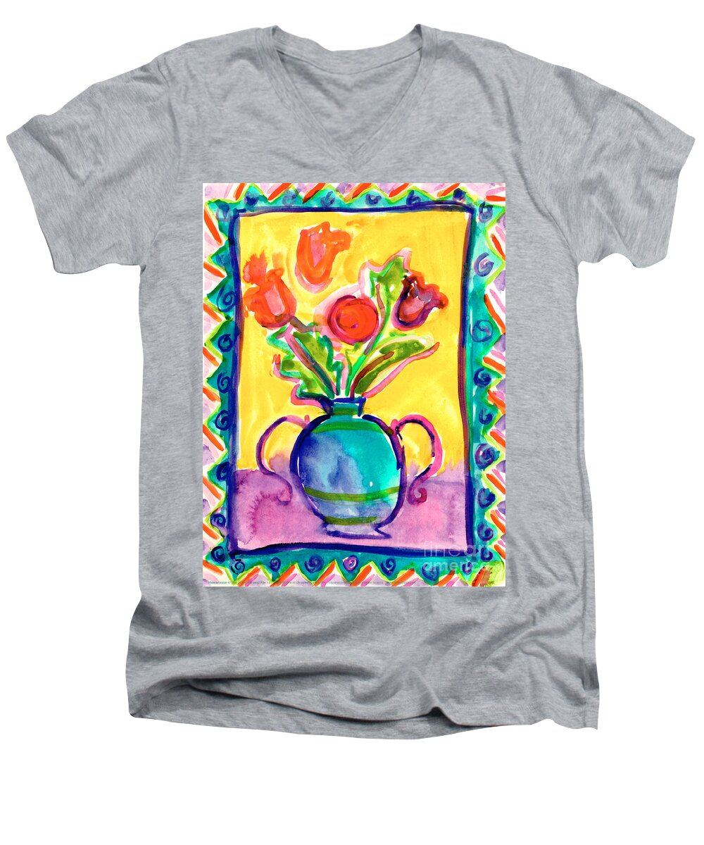 Flower Vase Men's V-Neck T-Shirt featuring the painting Flower Vase by Jessie Abrams Age Thirteen