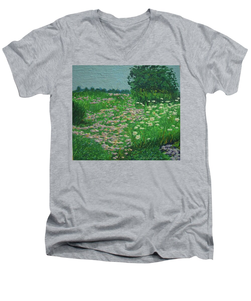 Encaustic Men's V-Neck T-Shirt featuring the painting Flowers 1 by Stan Chraminski