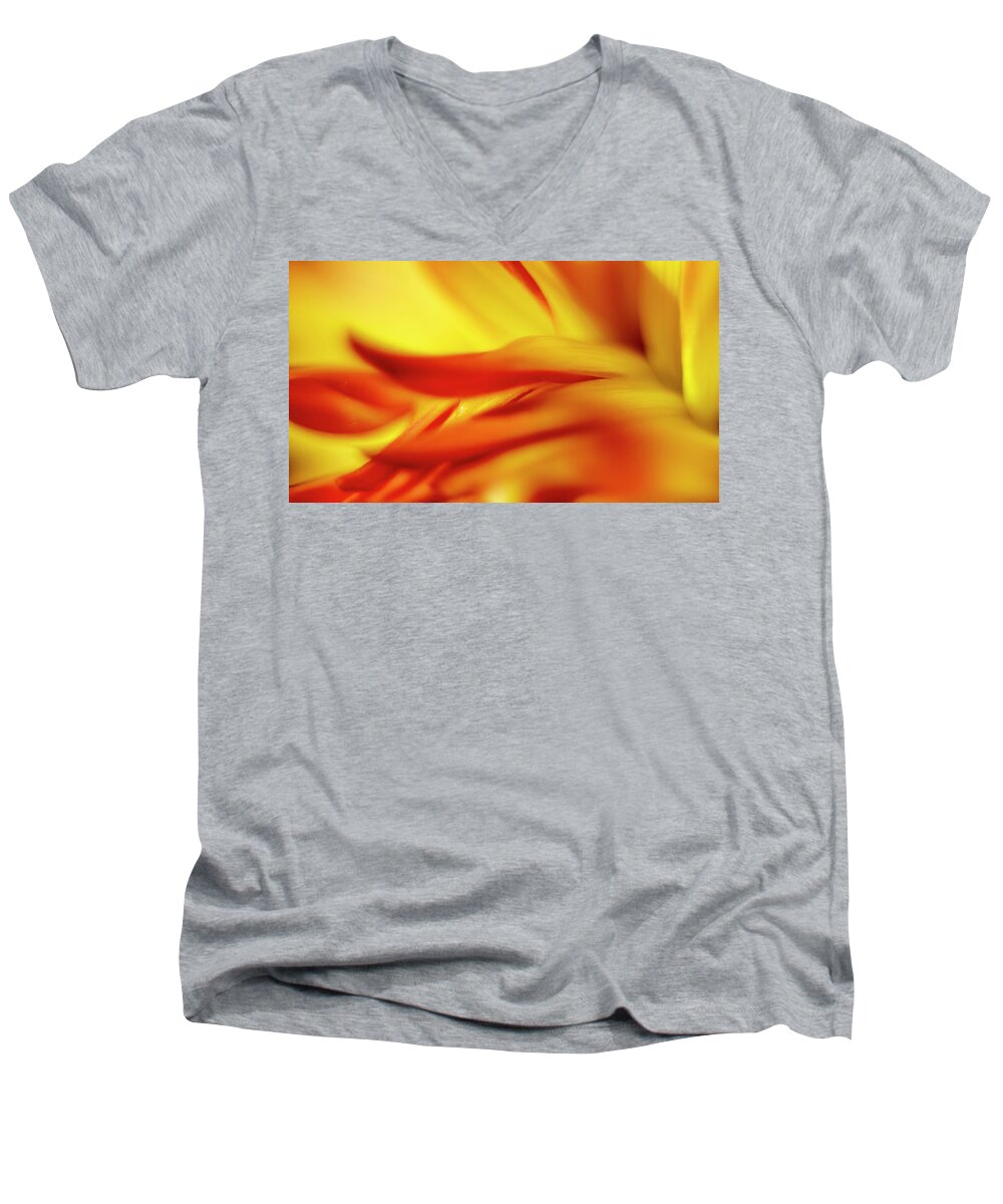 Flower Men's V-Neck T-Shirt featuring the photograph Flowing Floral Fire by Tony Locke