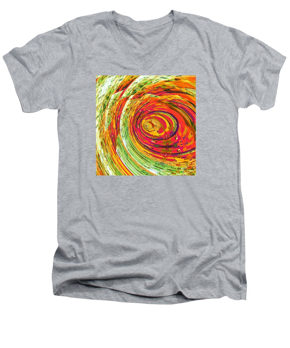 Colorful Men's V-Neck T-Shirt featuring the digital art Fluorescent Wormhole by Shawna Rowe