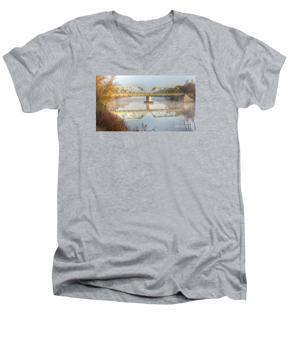 Bridges Men's V-Neck T-Shirt featuring the photograph Foggy Mornin' Bridge by Rod Best