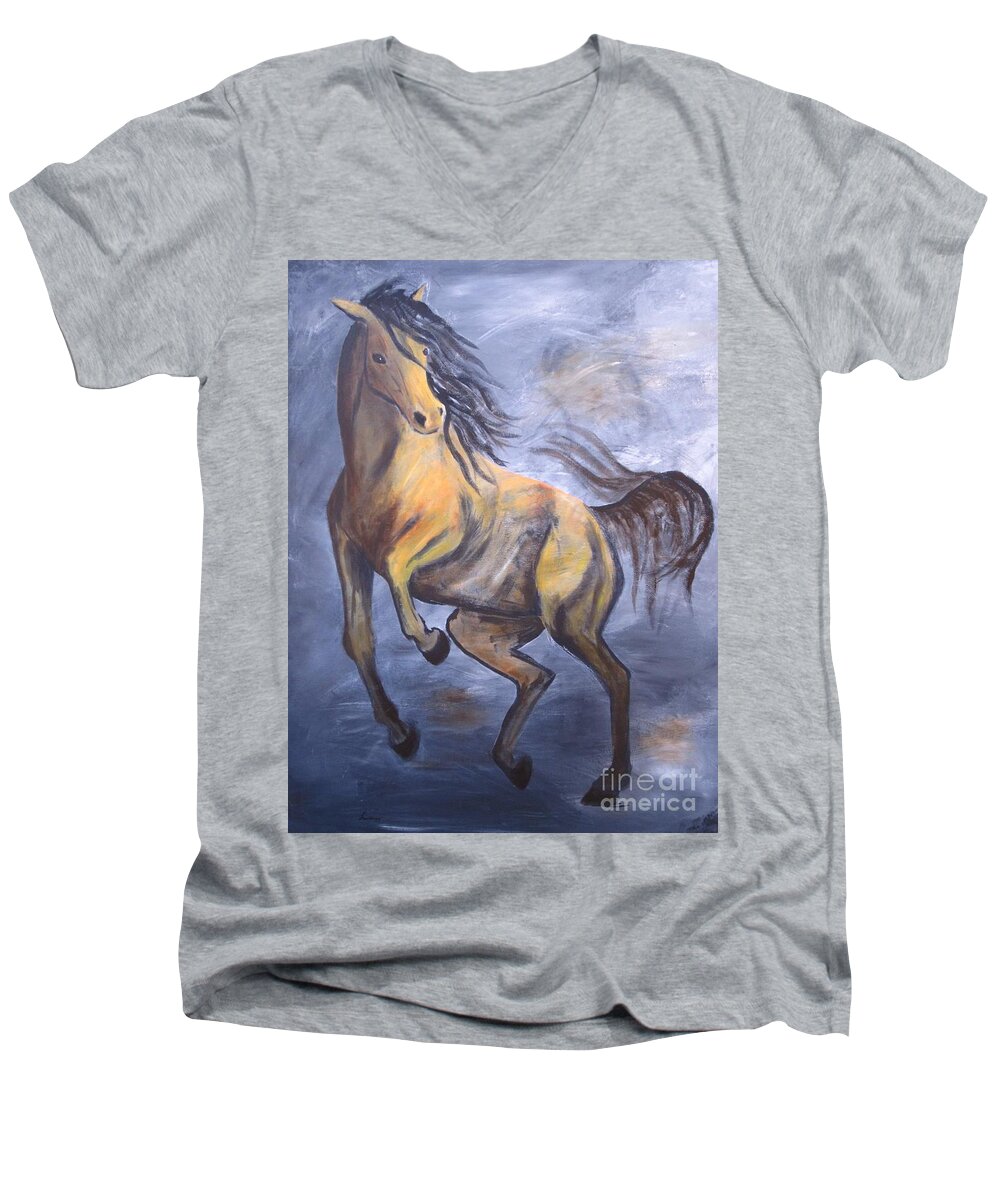 Horse Men's V-Neck T-Shirt featuring the painting Follow Me by Laurianna Taylor