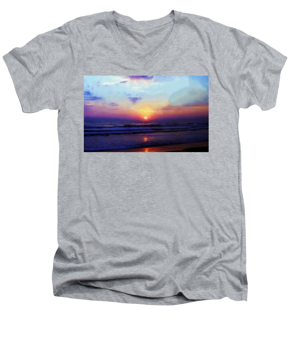 Folly Beach South Carolina Sunrise Men's V-Neck T-Shirt featuring the photograph Folly Beach South Carolina Sunrise by Bellesouth Studio