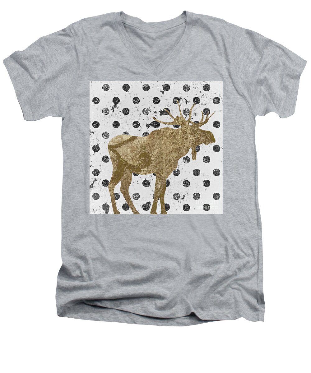 Moose Men's V-Neck T-Shirt featuring the painting Forest Glam Moose by Mindy Sommers