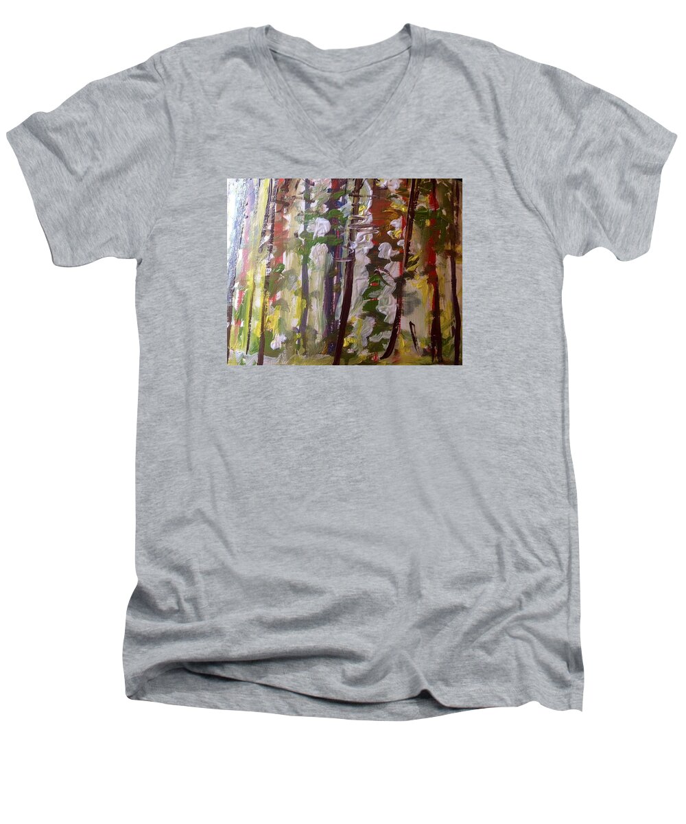 Meeting Men's V-Neck T-Shirt featuring the painting Forest meeting by Judith Desrosiers