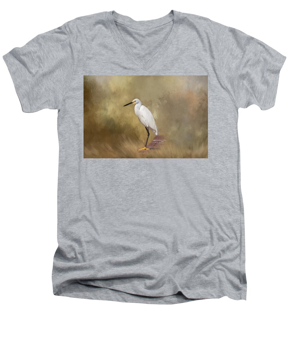 Egret Men's V-Neck T-Shirt featuring the photograph Forever Watching by Kim Hojnacki