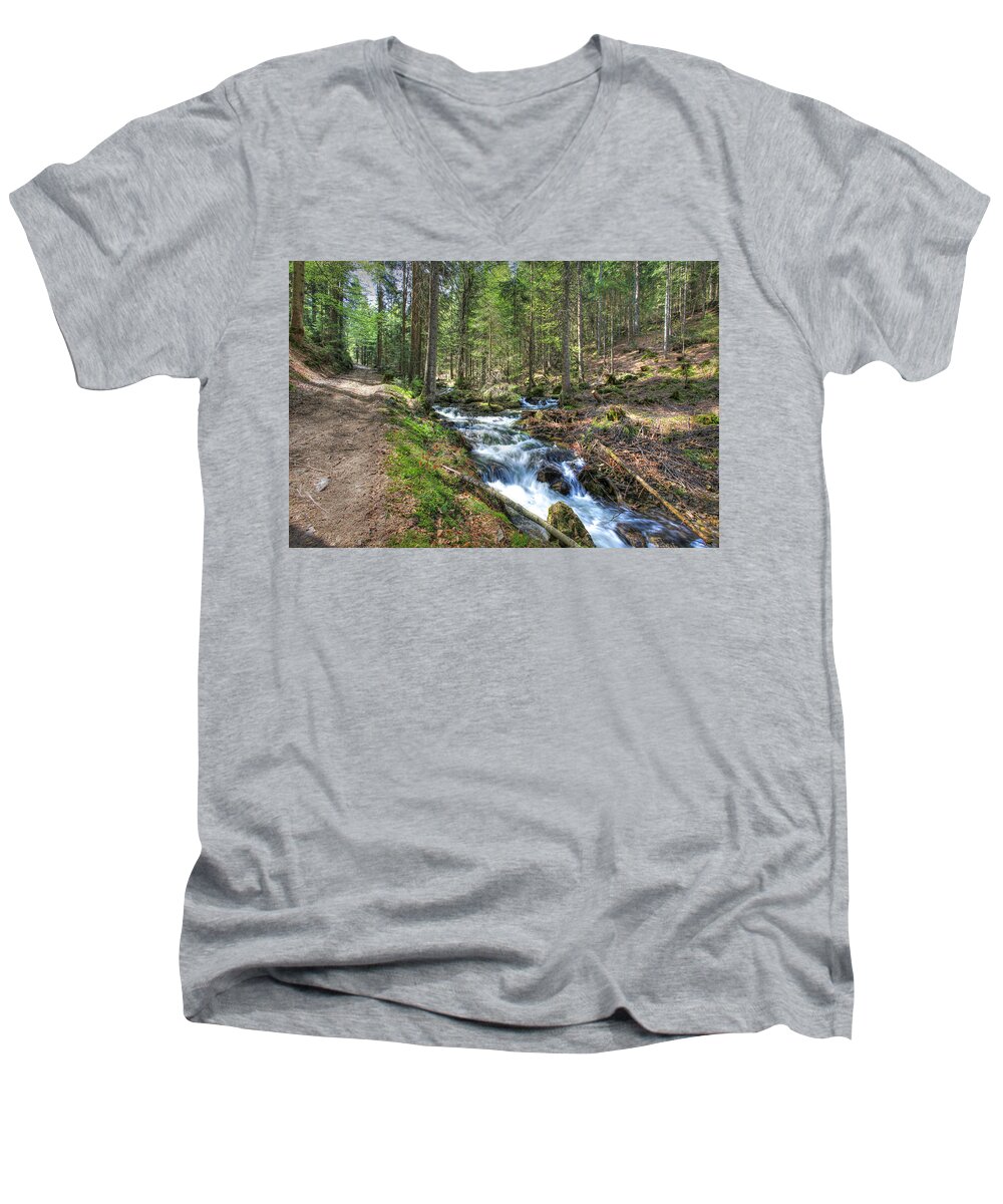 Mountain Men's V-Neck T-Shirt featuring the photograph Forked Stream by Sean Allen