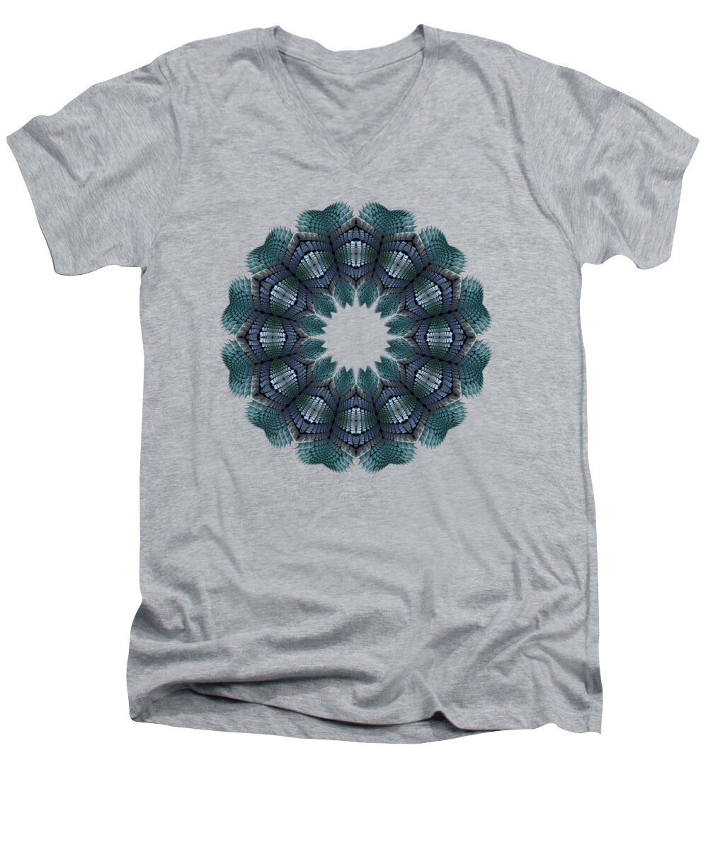 T-shirt Design Men's V-Neck T-Shirt featuring the digital art Fractal Wreath-32 Teal T-shirt by Doug Morgan