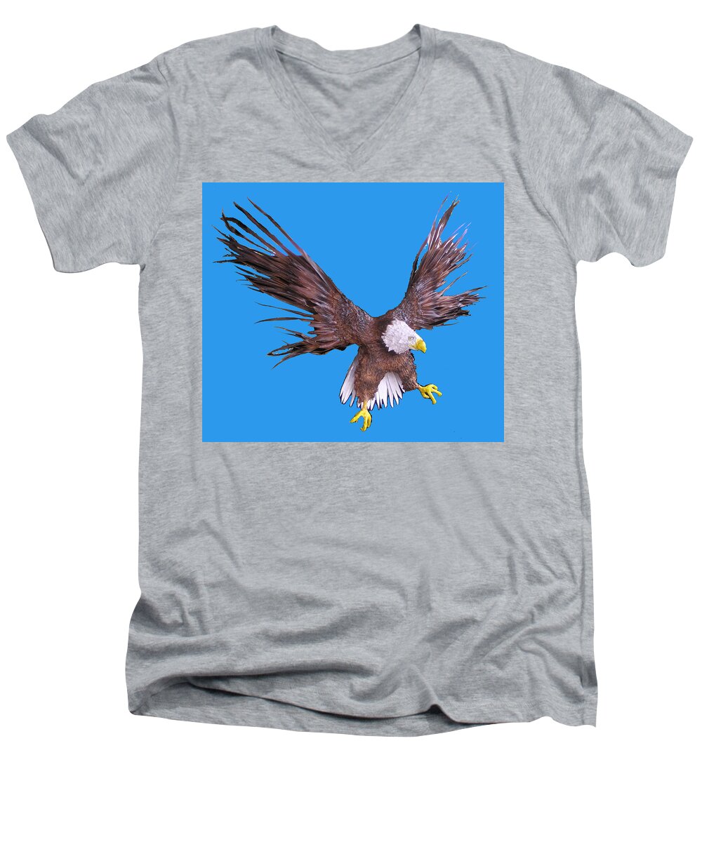 Bald Eagle Men's V-Neck T-Shirt featuring the mixed media Free Bird by Dan Townsend