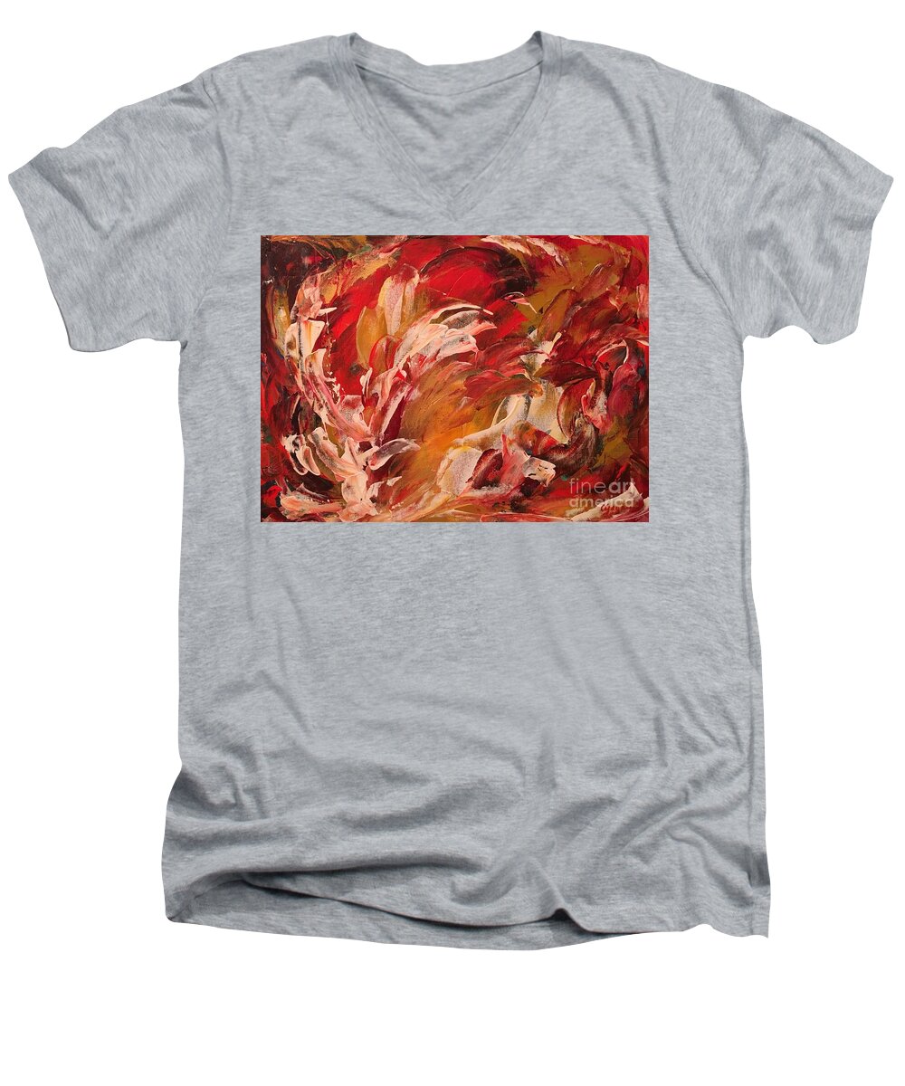 Dolphins Men's V-Neck T-Shirt featuring the painting Free by Claire Gagnon