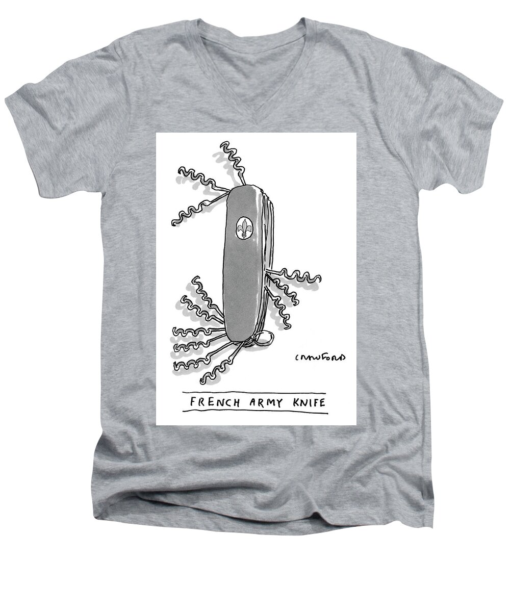 Swiss Army Knife Men's V-Neck T-Shirt featuring the drawing French Army Knife by Michael Crawford