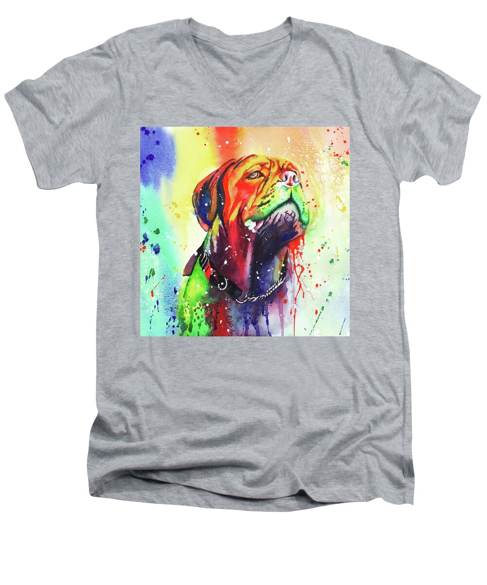 Dog Men's V-Neck T-Shirt featuring the painting French Mastiff by Peter Williams