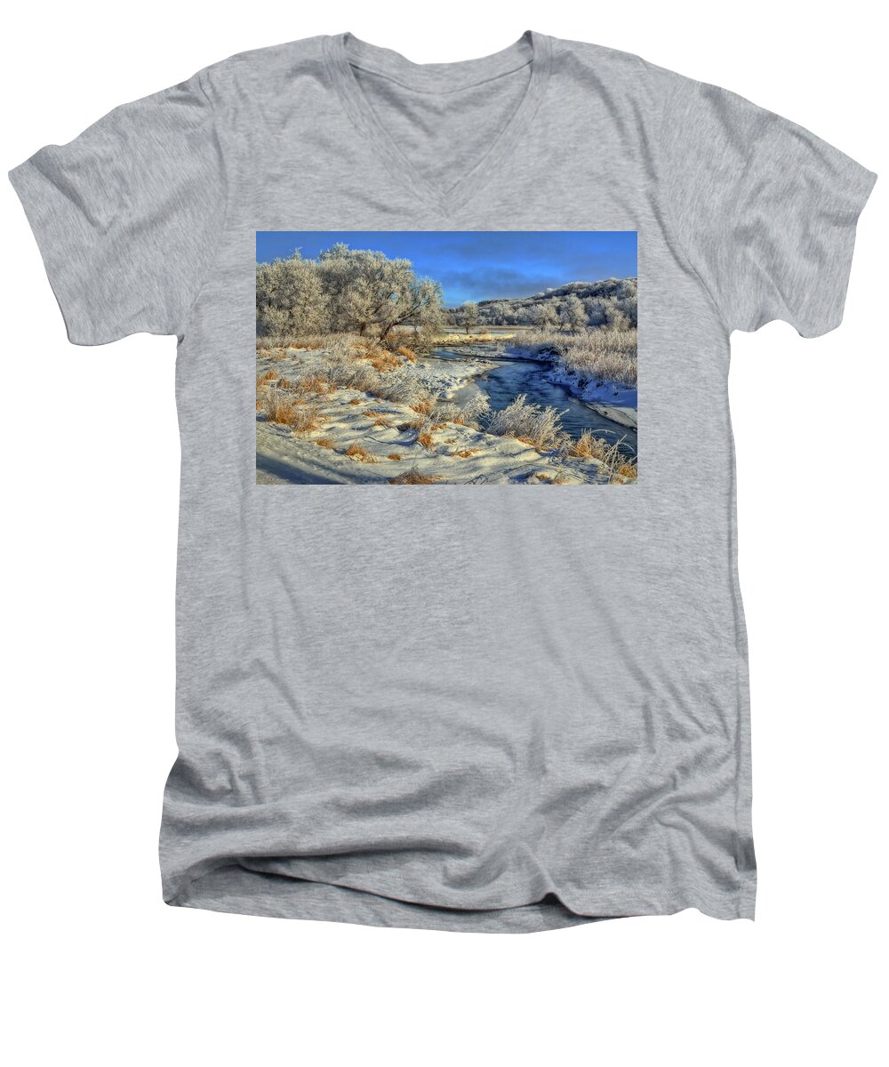 Winter Landscape Men's V-Neck T-Shirt featuring the photograph Frost Along The Creek by Bruce Morrison
