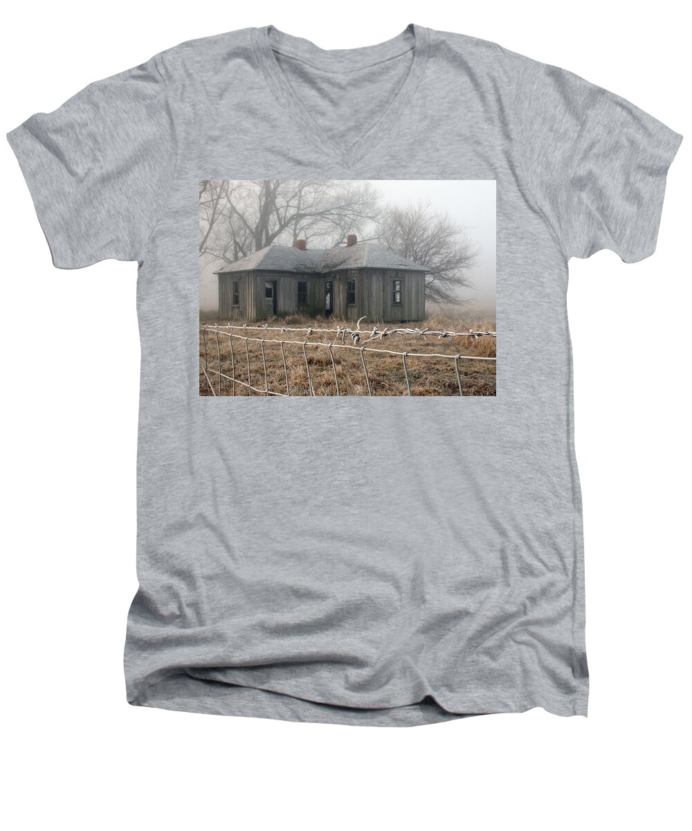 Farm Men's V-Neck T-Shirt featuring the photograph Frosty Fog by Christopher McKenzie