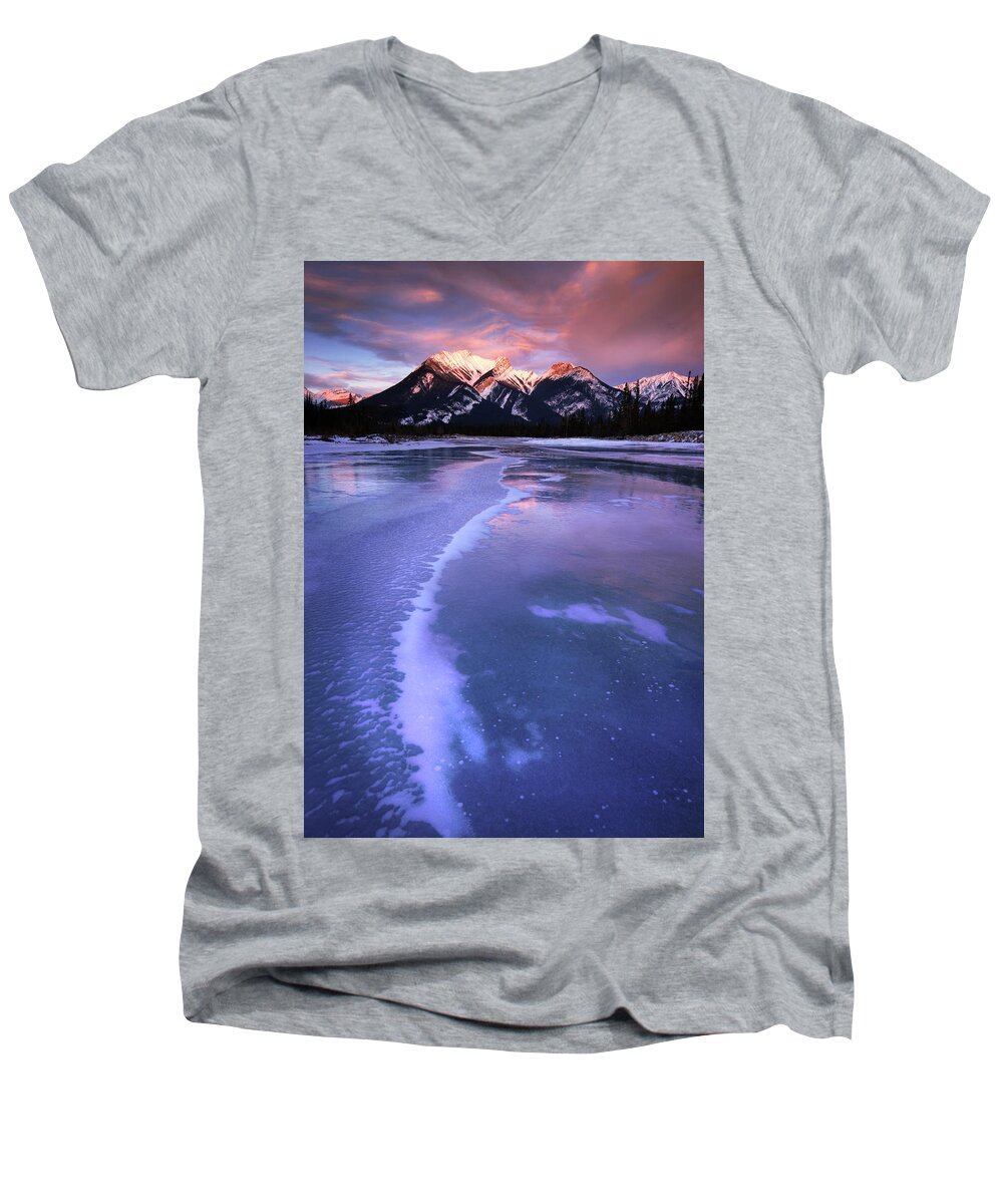 Jasper Men's V-Neck T-Shirt featuring the photograph Frozen Sunrise by Dan Jurak