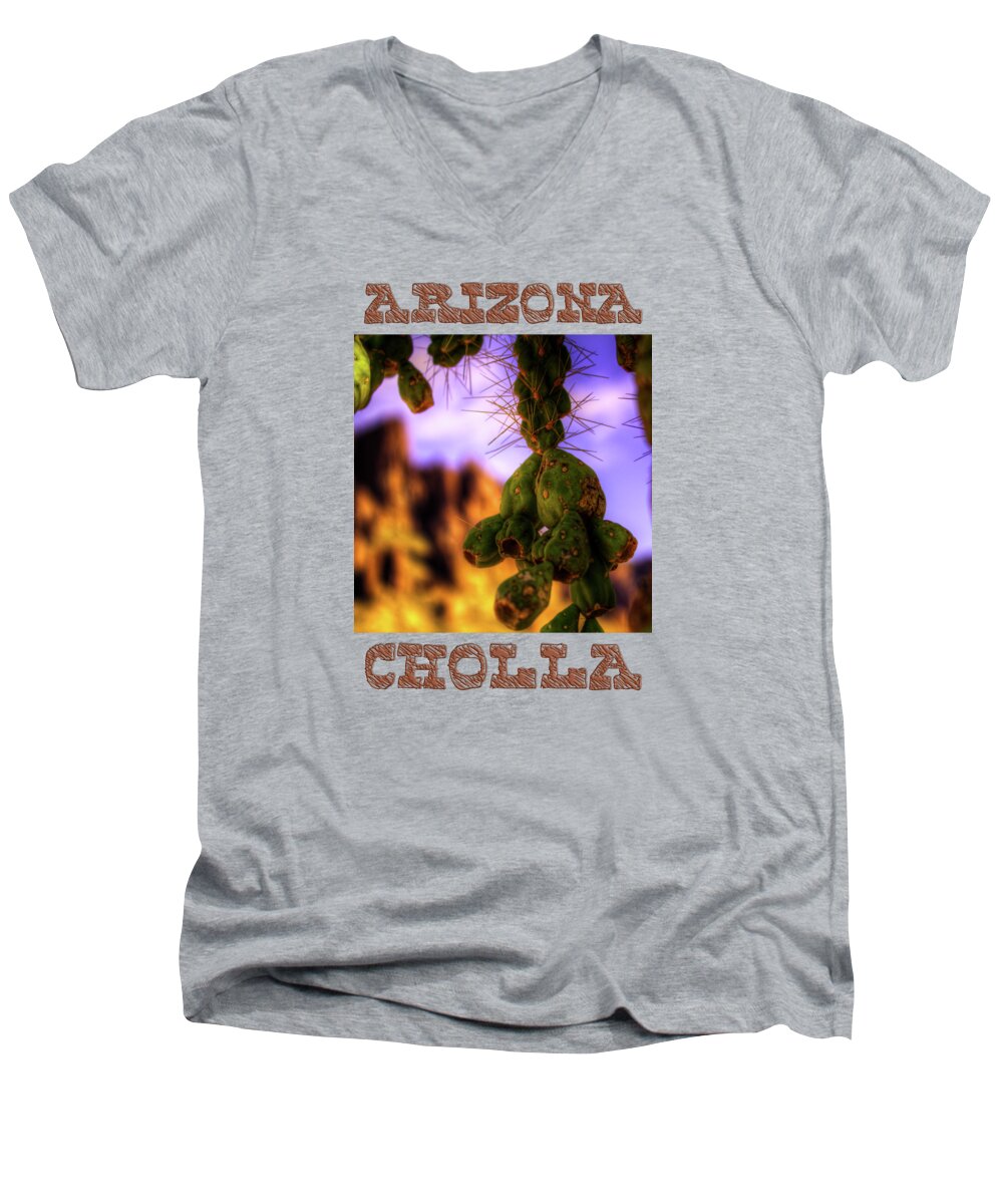 Hanging Fruit Cholla Men's V-Neck T-Shirt featuring the photograph Fruit of the Teddy Bear Cholla by Roger Passman